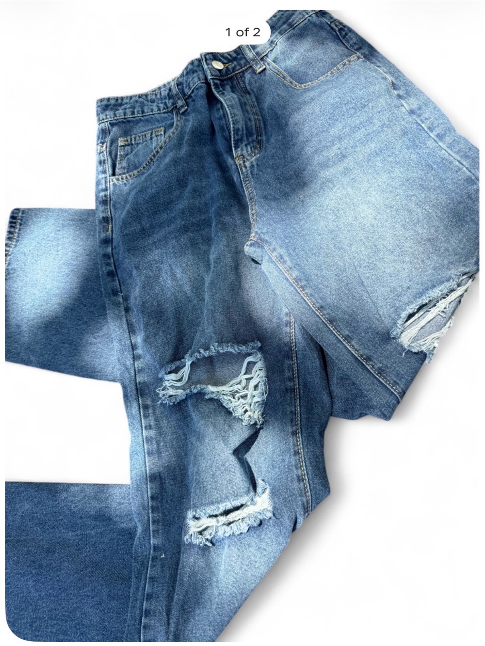 Women’s Distressed Blue Denim Jeans - Classic Fit